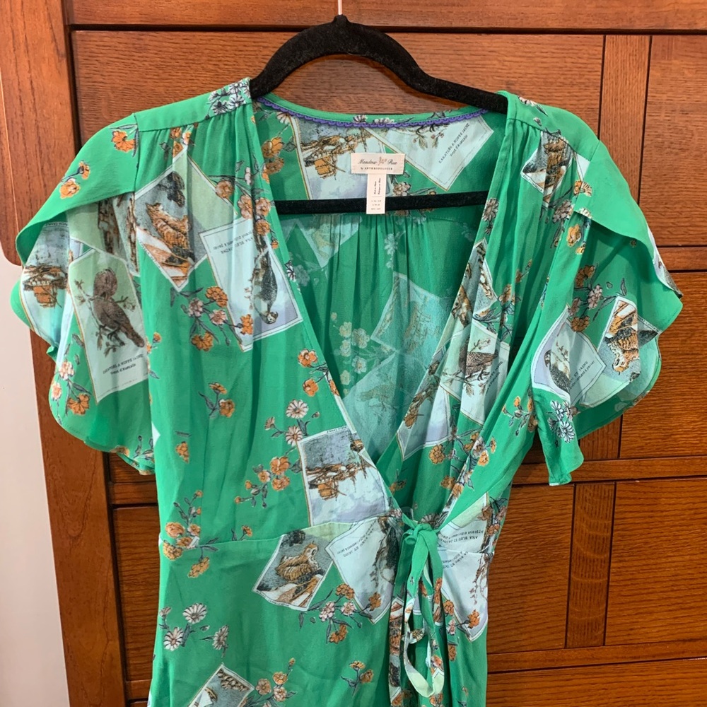 Green Bird Wrap Blouse